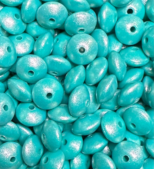 12mm Lentil Opal Turquoise Silicone Bead, Pearl Lentil