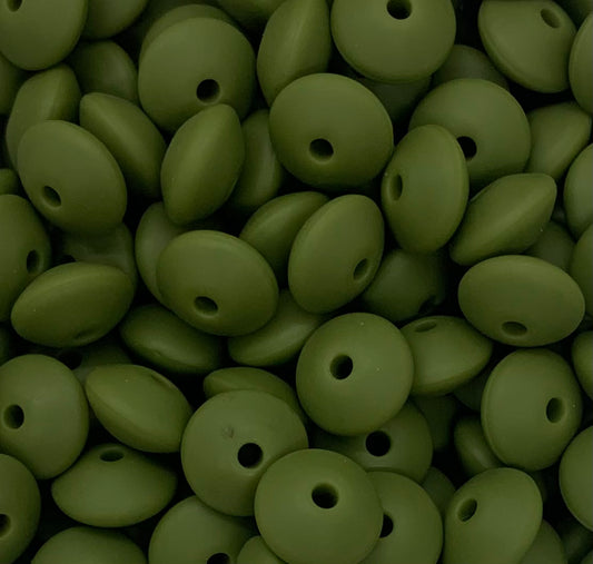 12mm Lentil Army Green Silicone Bead