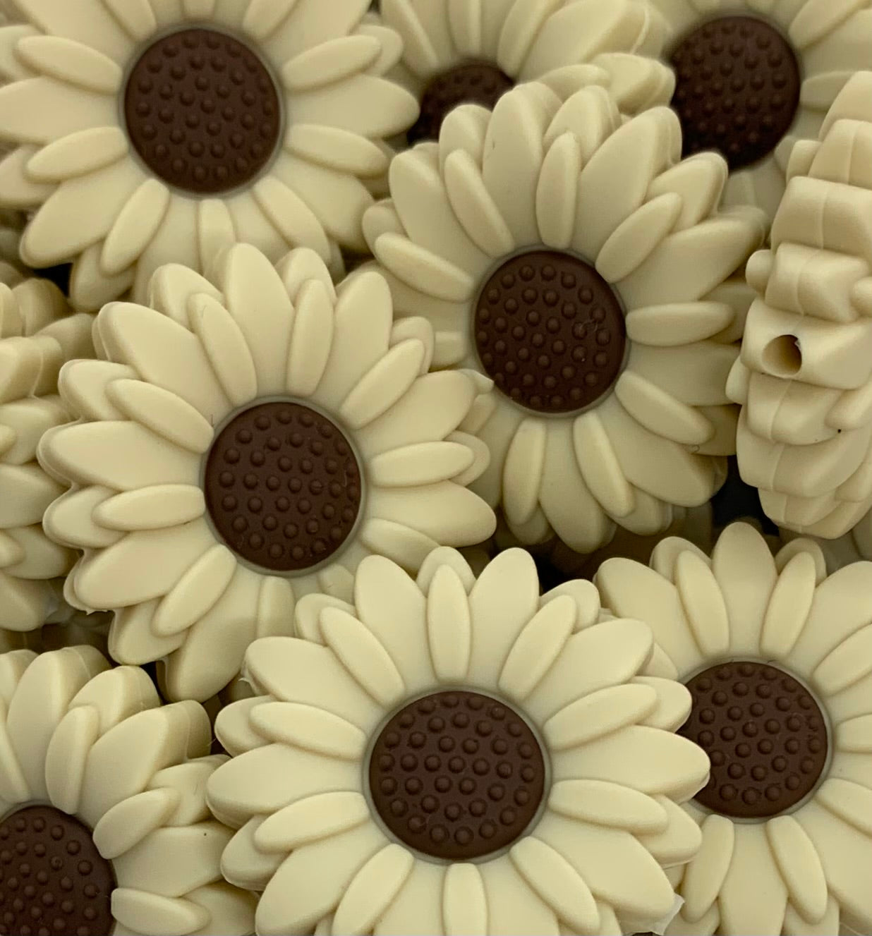 Discontinued- Sunflower CREAM Silicone Focal Bead, Flower Shape Silicone Bead