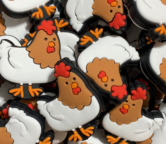 A- Chicken Silicone Focal Bead, Animal Shape Silicone Bead, Farm Focal