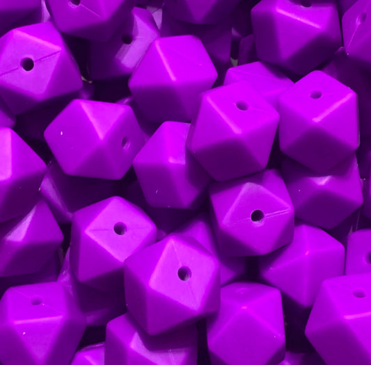 14mm Hexagon Violet Silicone Beads