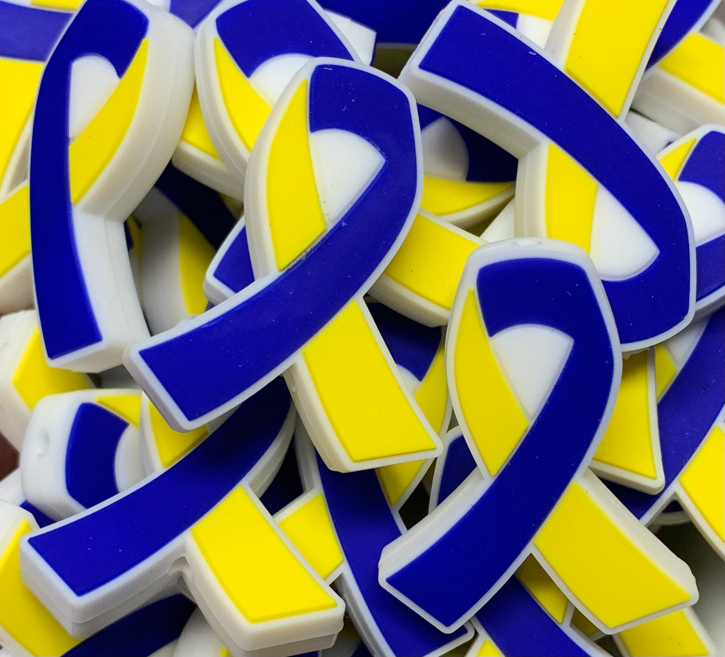 N- Down Syndrome EXCLUSIVE Awareness Ribbon Shape Silicone Bead, Ribbon Focal Bead