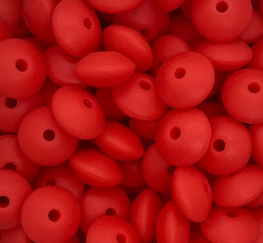 12mm Lentil Strawberry Silicone Beads