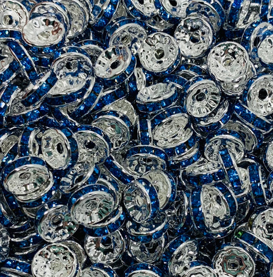 *10mm Blue Rhinestone Spacer Bead-Pack of 10, Rondelle Spacer Bead