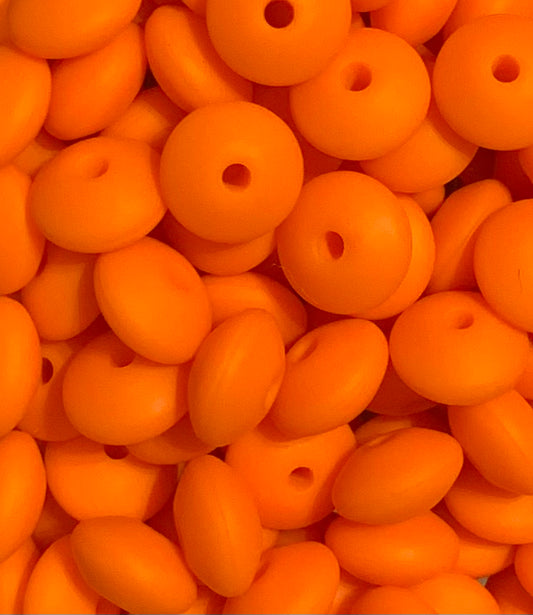 12mm Lentil Orange Silicone Beads