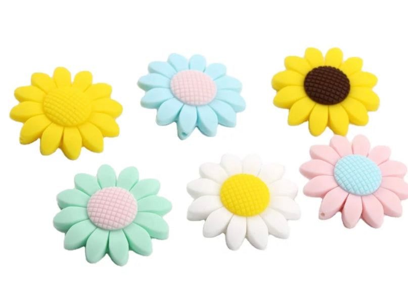 Discontinued- Daisy 40mm Silicone Focal Bead, Daisy Silicone Bead, Flower Shape Silicone Bead