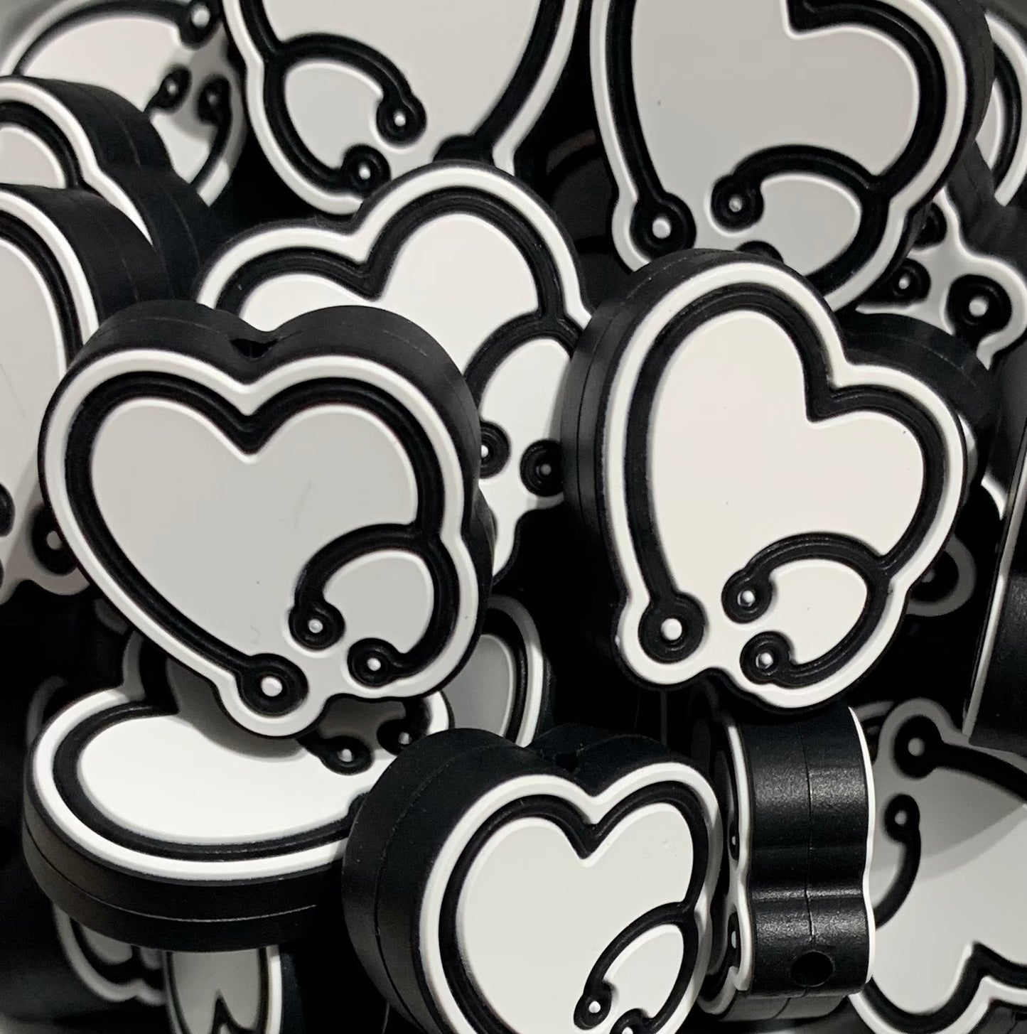 N- Pulse Silicone Focal Bead, Stethoscope Focal Bead, Heart Shape Silicone Bead