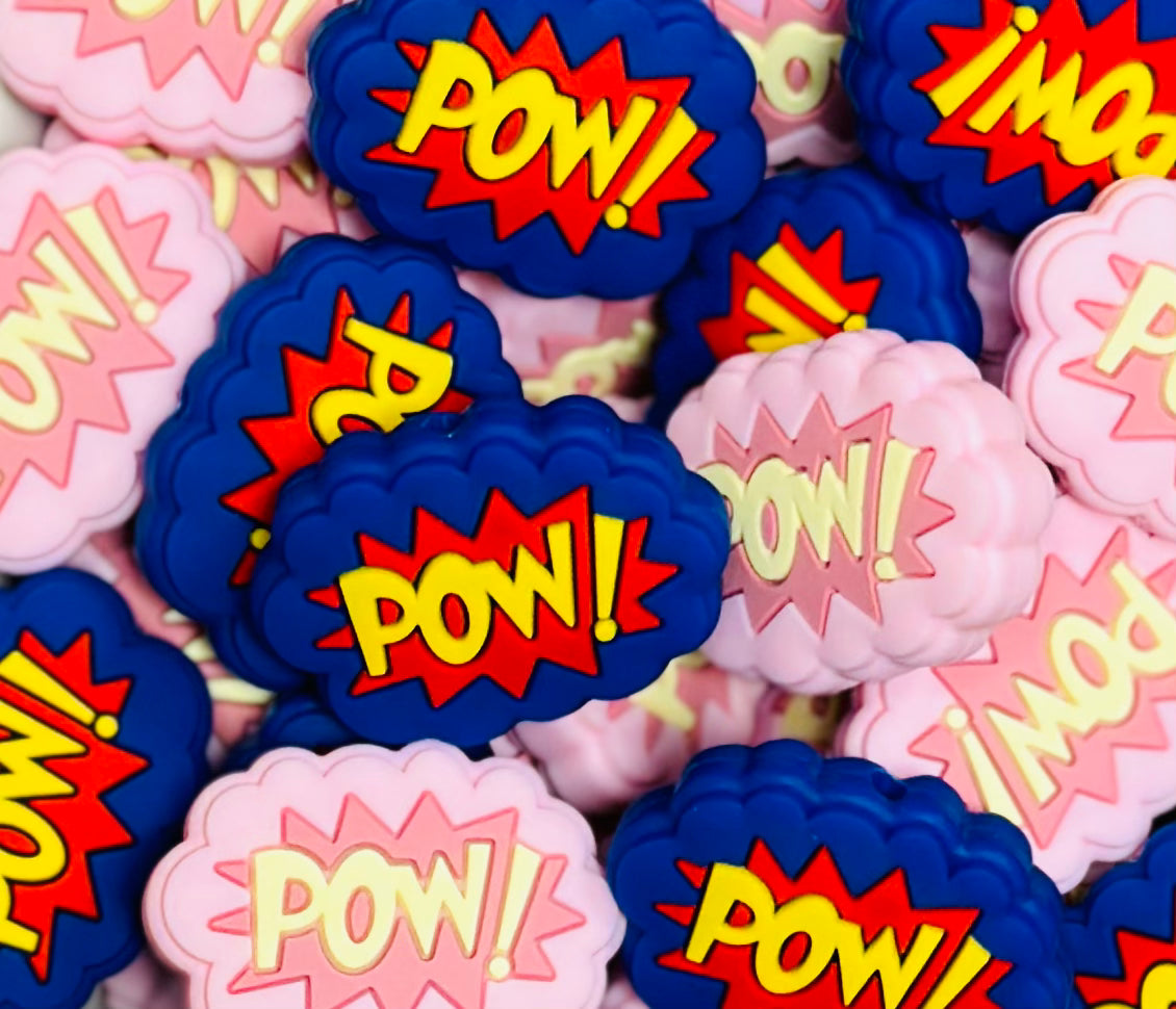 Discontinued- POW ! Focal Bead, Super Hero Word Shape Silicone Bead