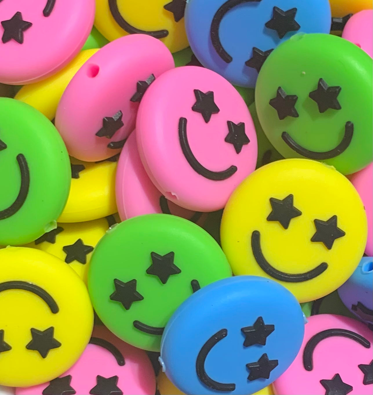 Discontinued- Happy Face Silicone Focal Bead, Star Smiley Face Shape Bead
