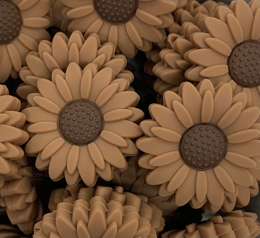 Brown Sunflower Silicone Focal Bead, Flower Shape Silicone Bead
