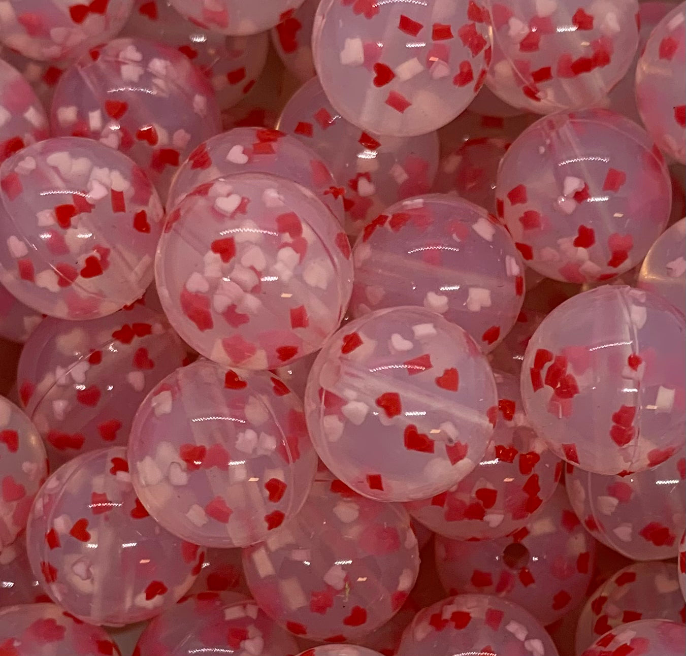 15mm Heart Confetti Silicone Beads, Heart Confetti Round Silicone