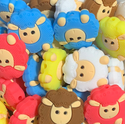 A- Sheep Silicone Focal Bead, Animal Shape Silicone Bead, Farm Focal