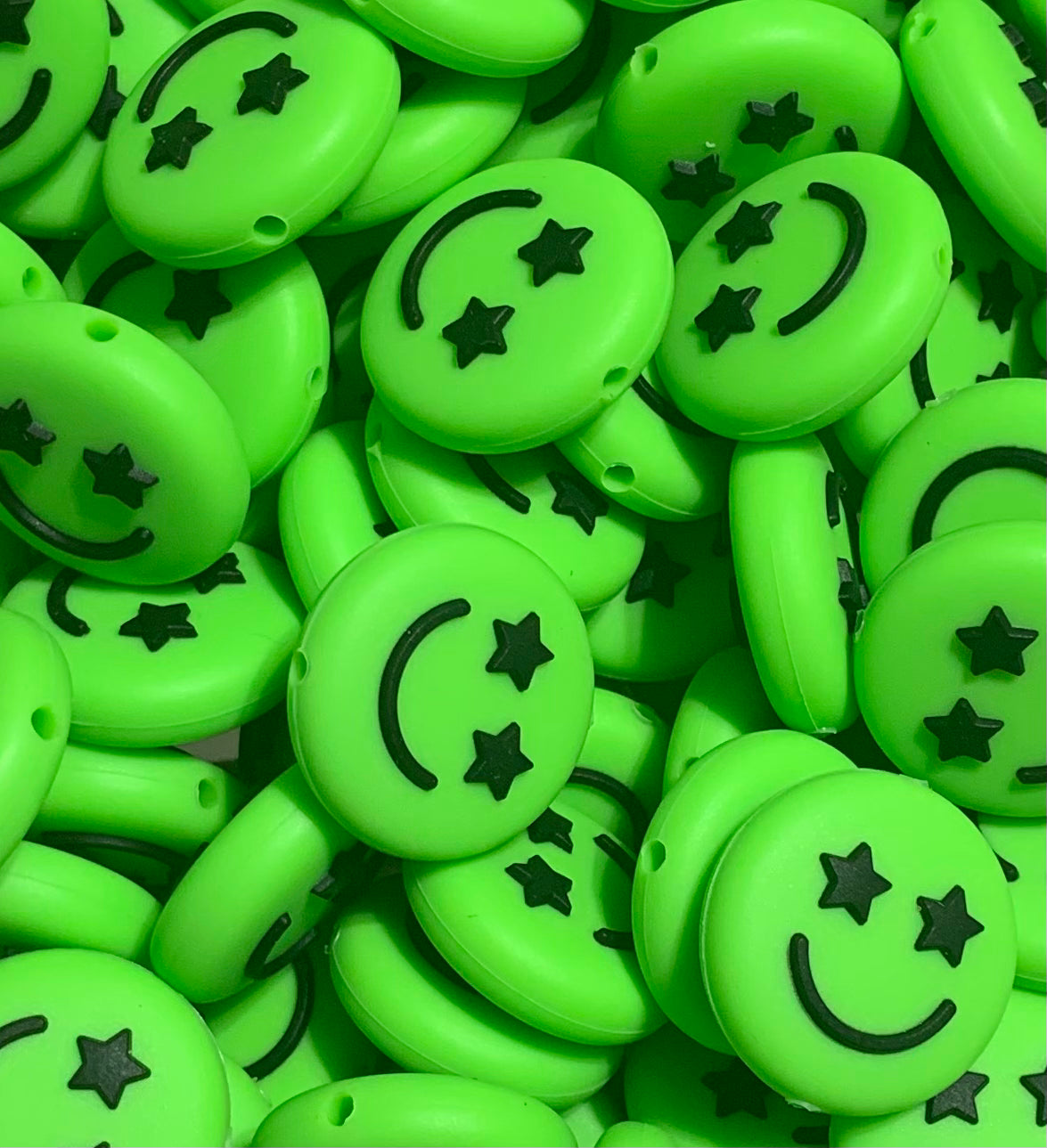 Happy Face Silicone Focal Bead, Star Smiley Face Shape Bead