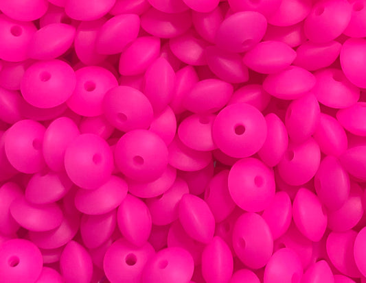 12mm Lentil Pink GLOW in the Dark Silicone Bead