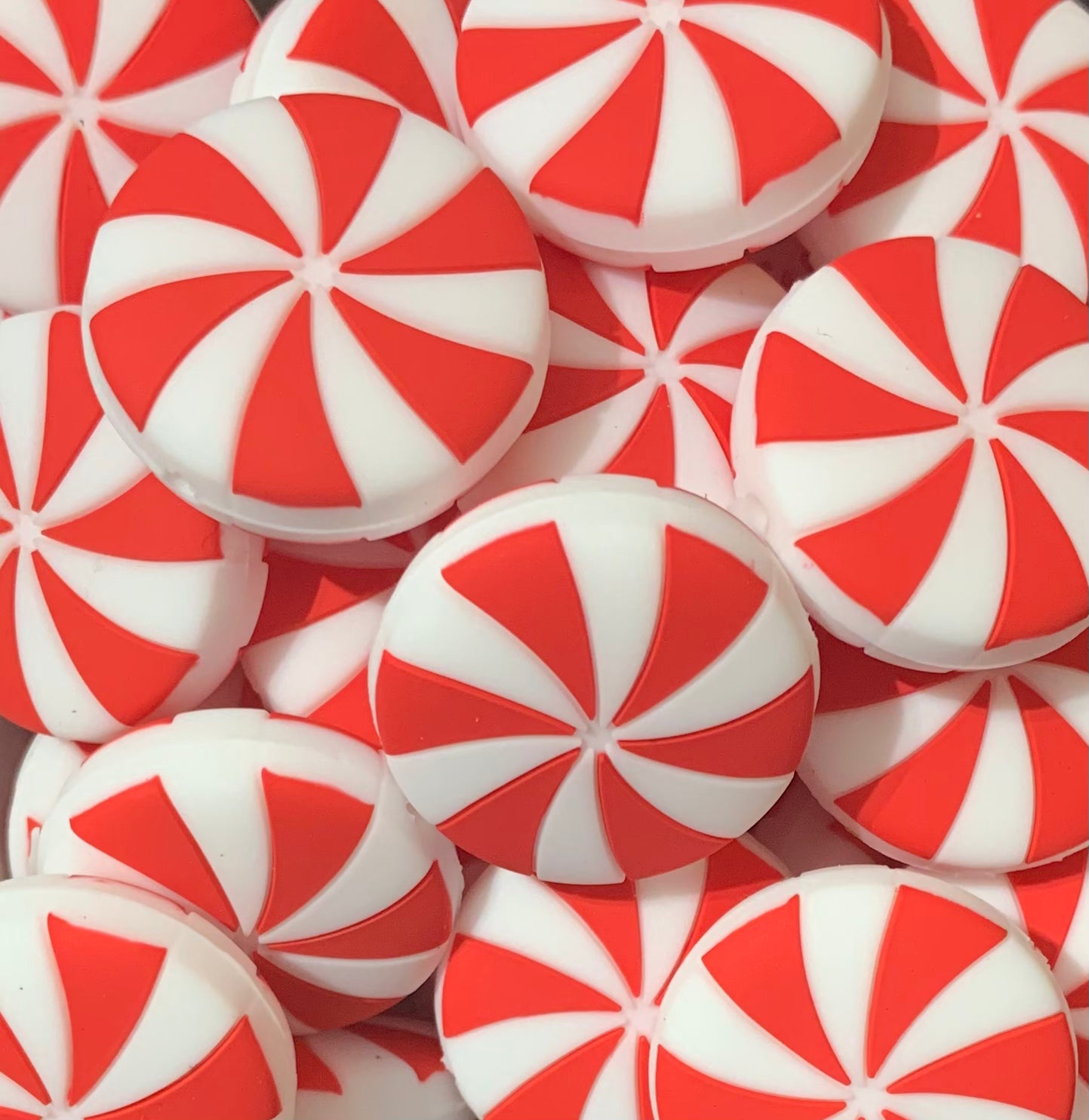 C- Red Peppermint Focal Silicone Bead, Christmas Silicone Bead, Candy Shape Silicone Bead