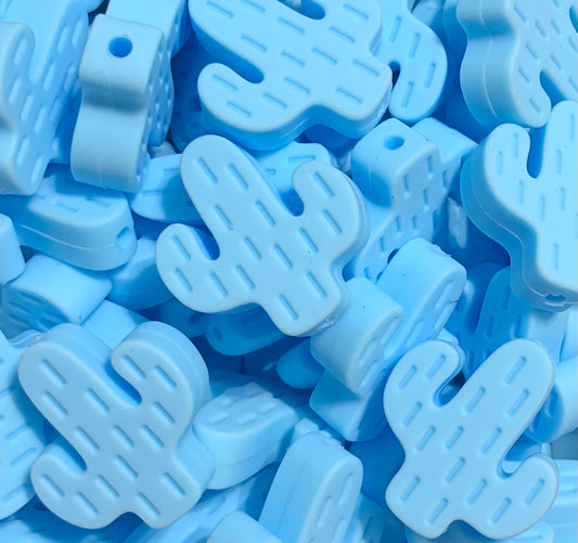Ice Blue Cactus Shaped Silicone Focal Bead