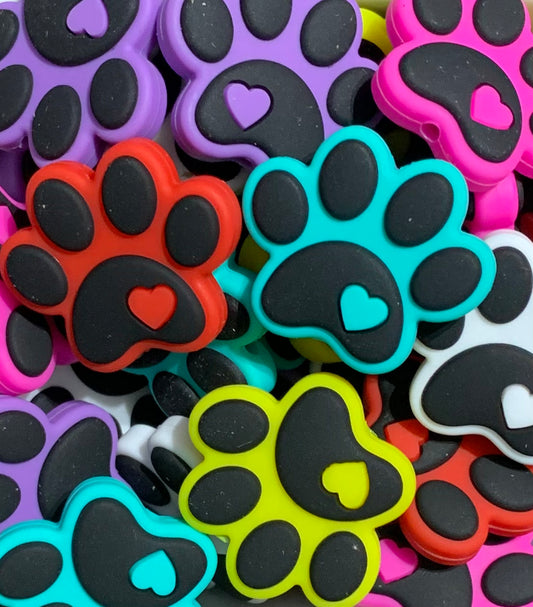 A- Paw Print Silicone Focal Bead, Paw Shape Silicone Bead,