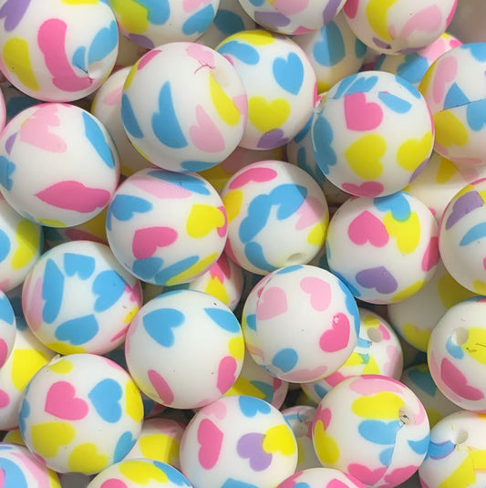15mm Print Be Sweet Round Silicone Beads, Heart Silicone Beads, Valentine Silicone Beads