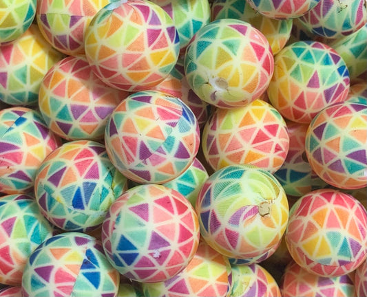 15mm Print Colorful Triangles Round Silicone Beads