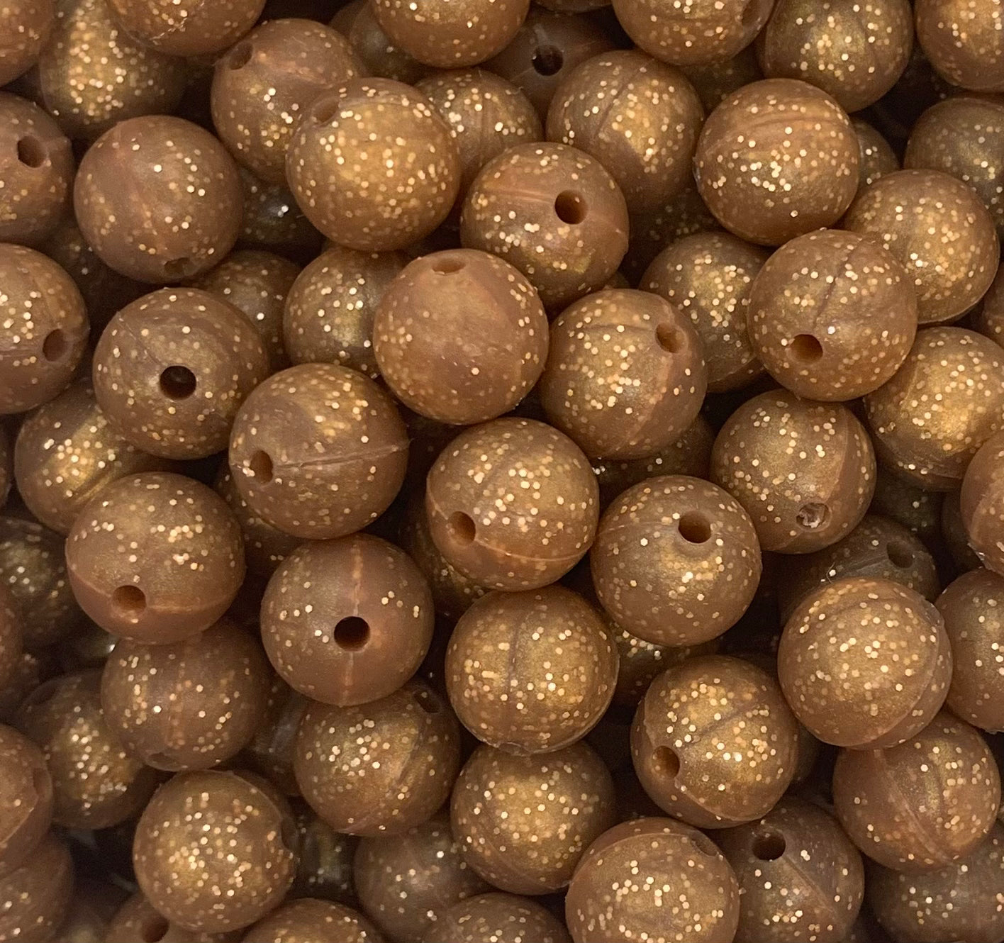 15mm GLITTER Brown Round Silicone Beads