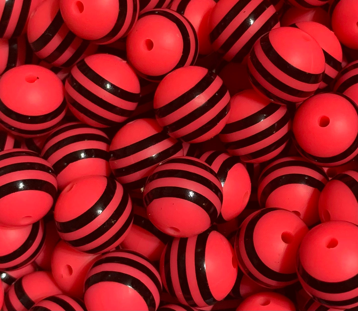 15mm Print Discontinued -Hot Pink Stripe EXCLUSIVE Round Silicone Beads