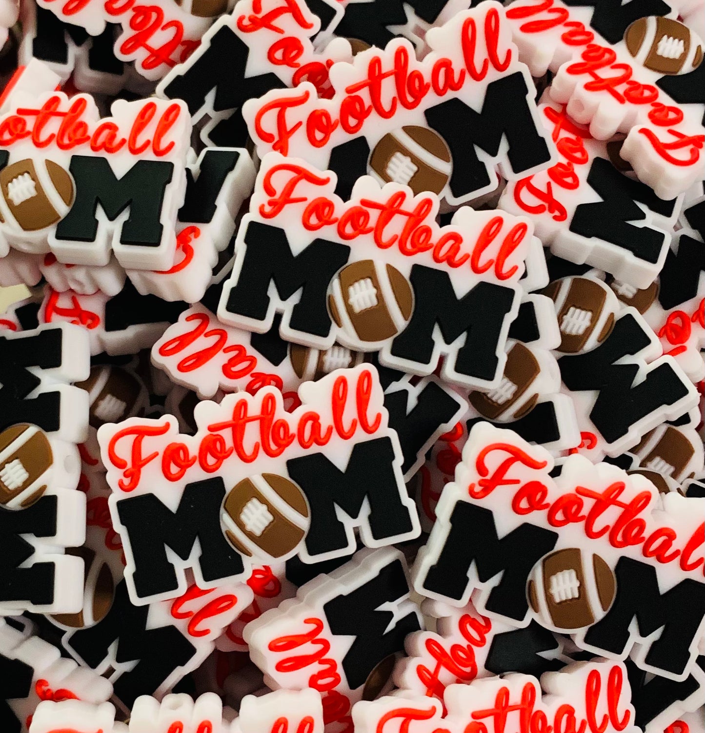 P- Football Mom Focal Silicone Bead, Sports Focal Silicone Bead