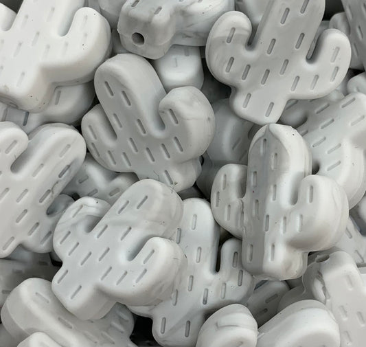 White Marble Cactus Shaped Silicone Bead