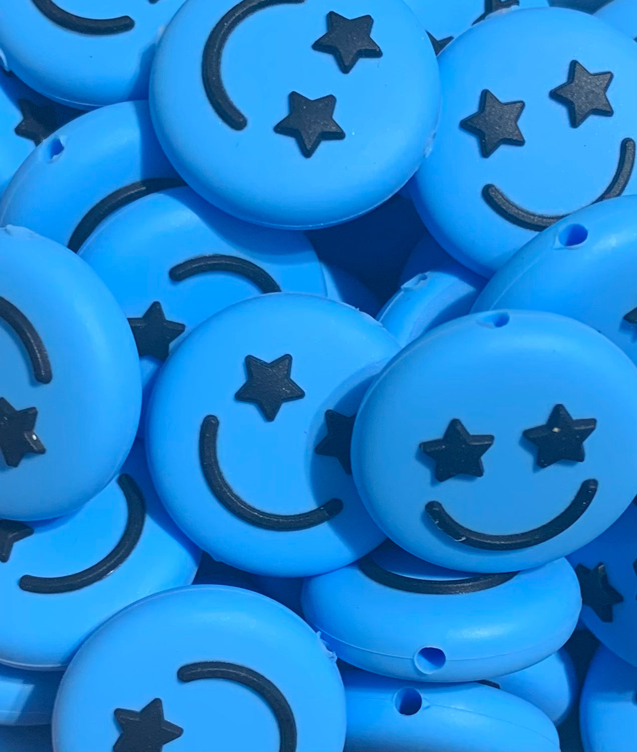 Happy Face Silicone Focal Bead, Star Smiley Face Shape Bead