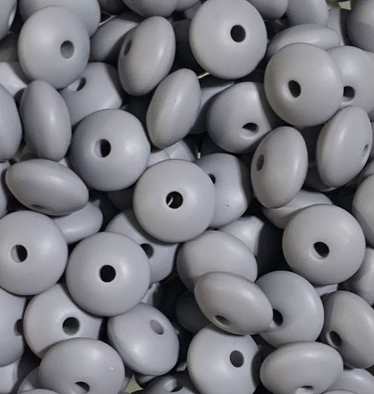 12mm Lentil Grey Silicone Beads