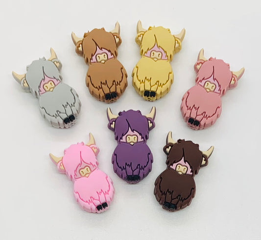 Discontinued- Highland Cow Full Body Silicone Focal Bead,  Animal Shape Silicone Bead,