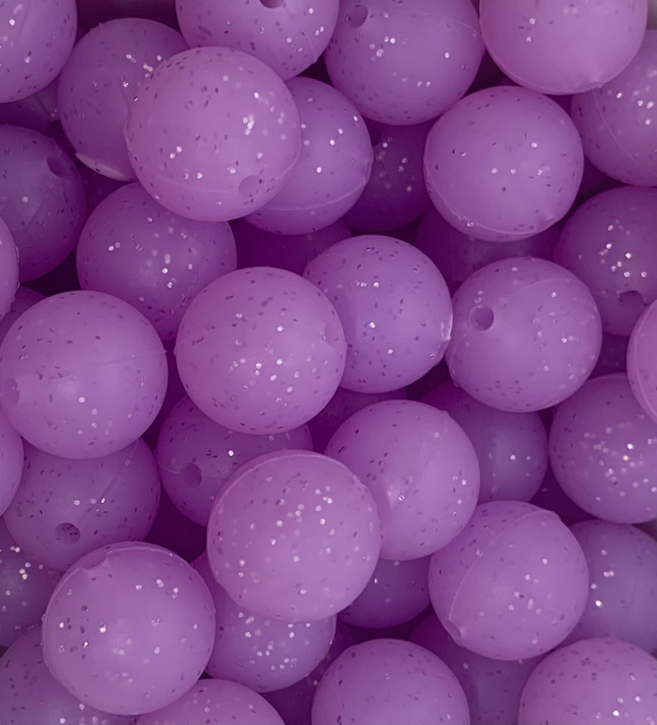 15mm GLITTER Purple Round Silicone Beads