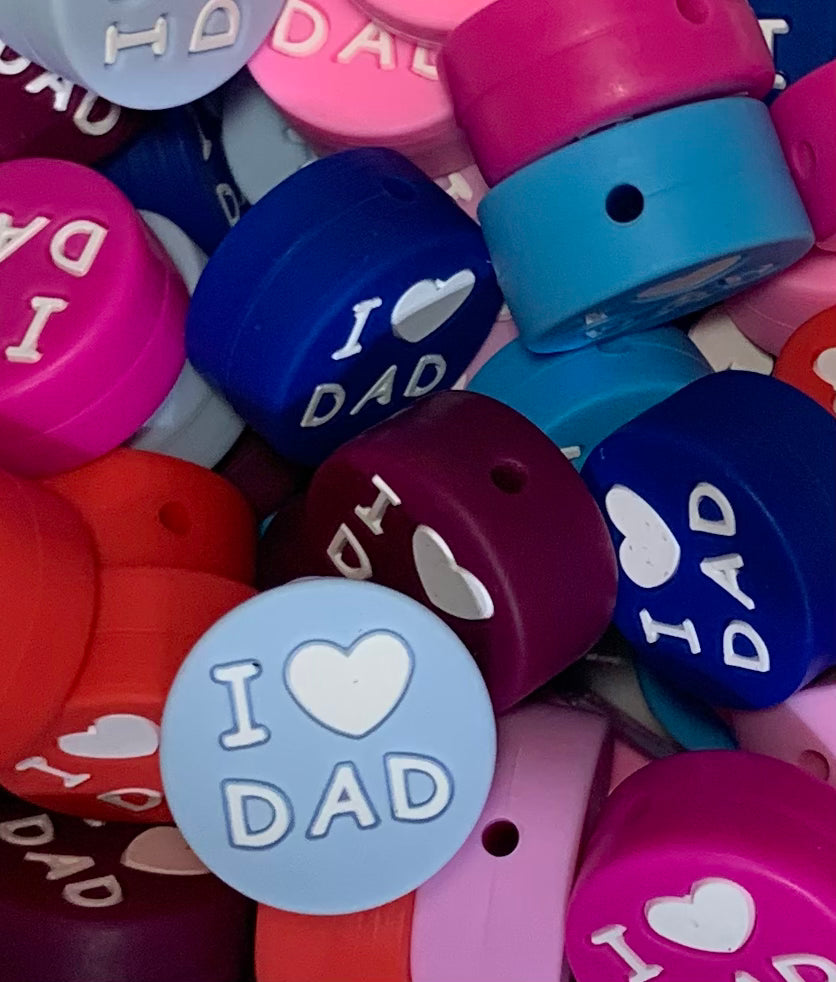 Discontinued- I Heart Dad Silicone Focal Bead, Valentine’s Silicone Bead