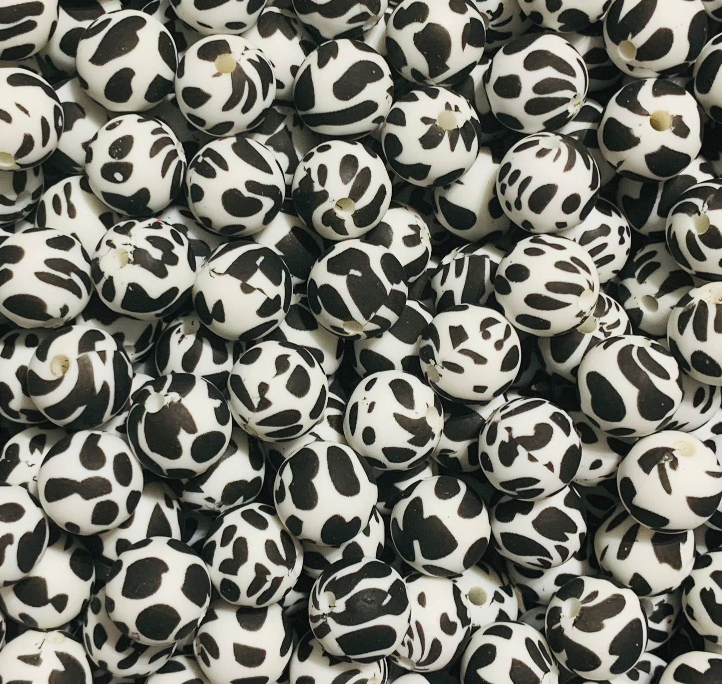 12mm Round Print Cow / Dalmatian Silicone Beads