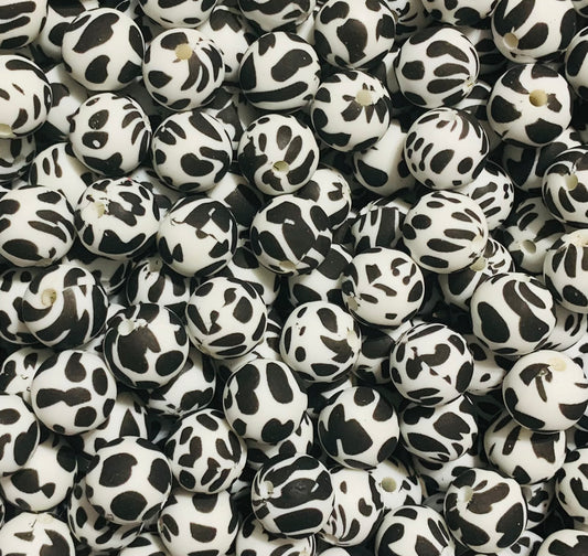 12mm Round Cow / Dalmatian Silicone Beads