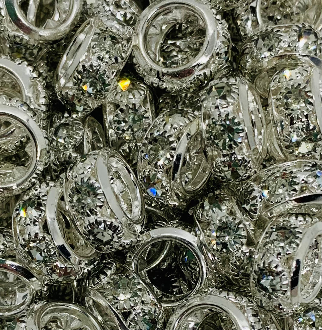 * Rhinestone 12mm Large Silver Spacer Bead- Pack Of 10, Rondelle Spacer Bead