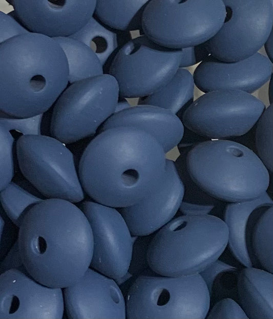 12mm Lentil Navy Blue Silicone Beads