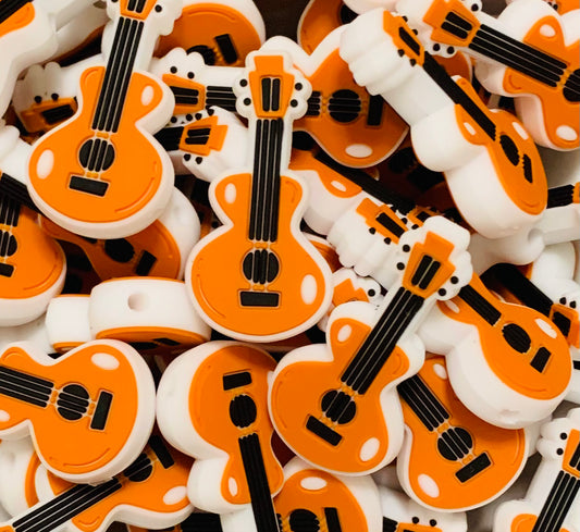 Discontinued- Brown Guitar Focal Silicone Bead, Music Focal Silicone Bead