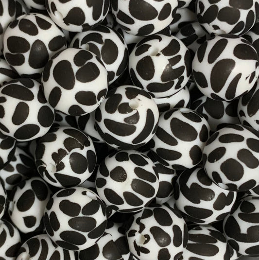 15mm Print Mis-Steak Cow Round Silicone Beads