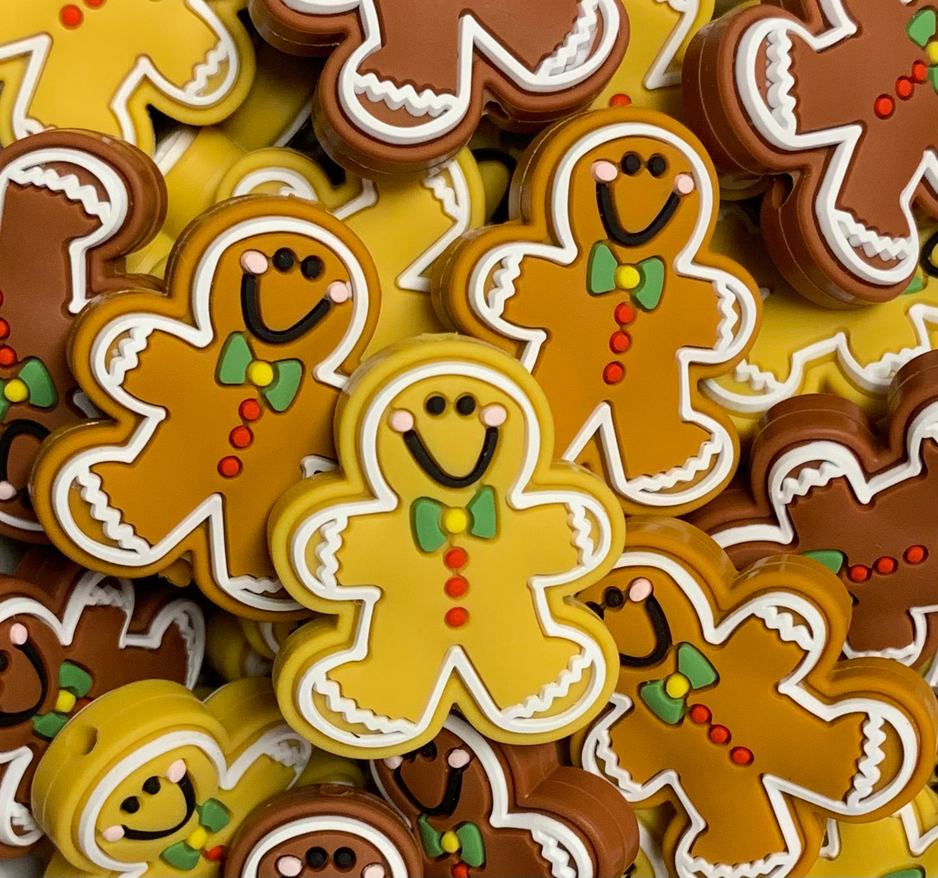 C- Happy Gingerbread Man Silicone Focal Bead, Christmas Silicone Bead,  Shape Silicone Bead