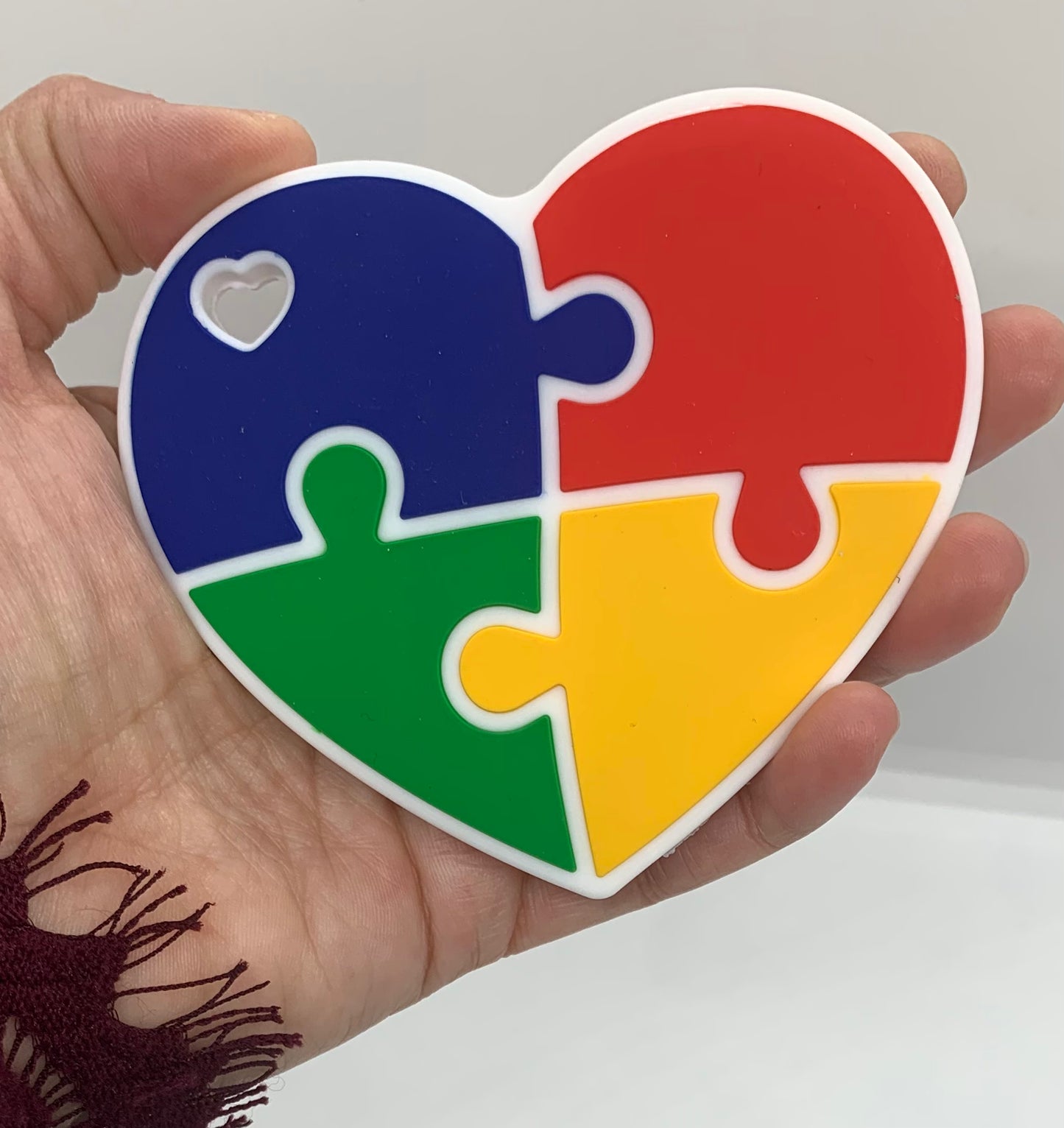 Z- Teether Custom Puzzle Heart Silicone Teether, Autism Awareness Heart Teether