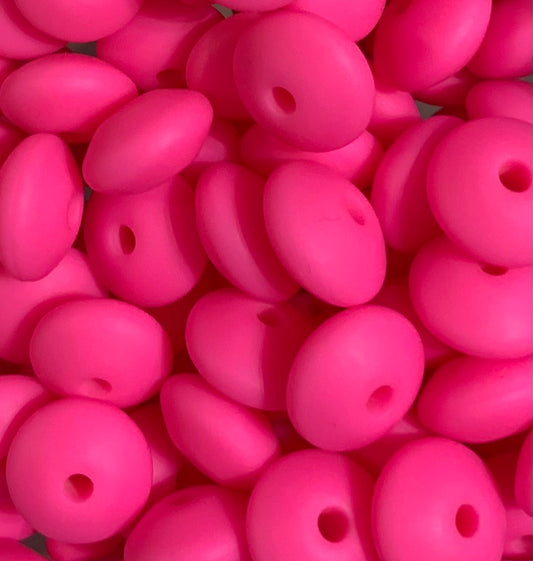 12mm Lentil Eraser Pink Silicone Beads