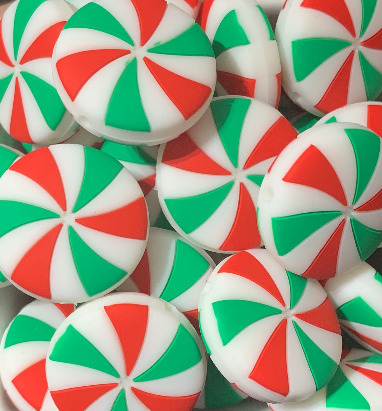 C- Green and Red Peppermint Focal Silicone Bead, Christmas Silicone Bead, Candy Shape Silicone Bead