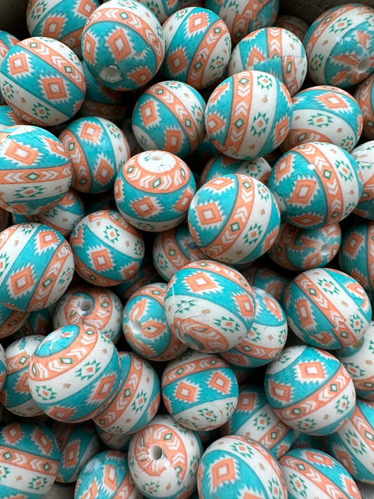 15mm Print Western Dreams EXCLUSIVE Round Silicone Beads