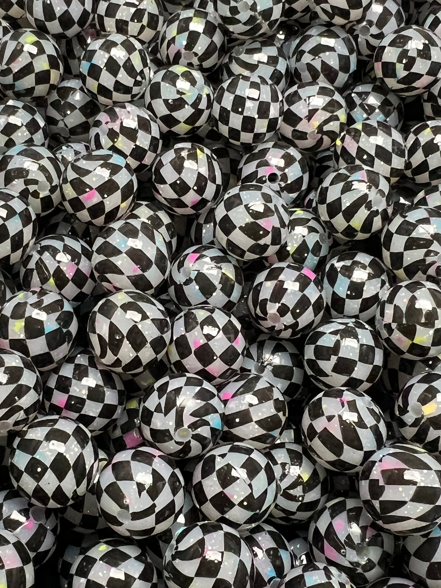 15mm Liquid Checker Sprinkles Round Silicone Beads