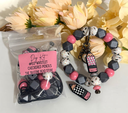 *Bead Mix #517- Checkered Pencils Wristlet Kit, DIY Silicone Bead Wristlet Kit