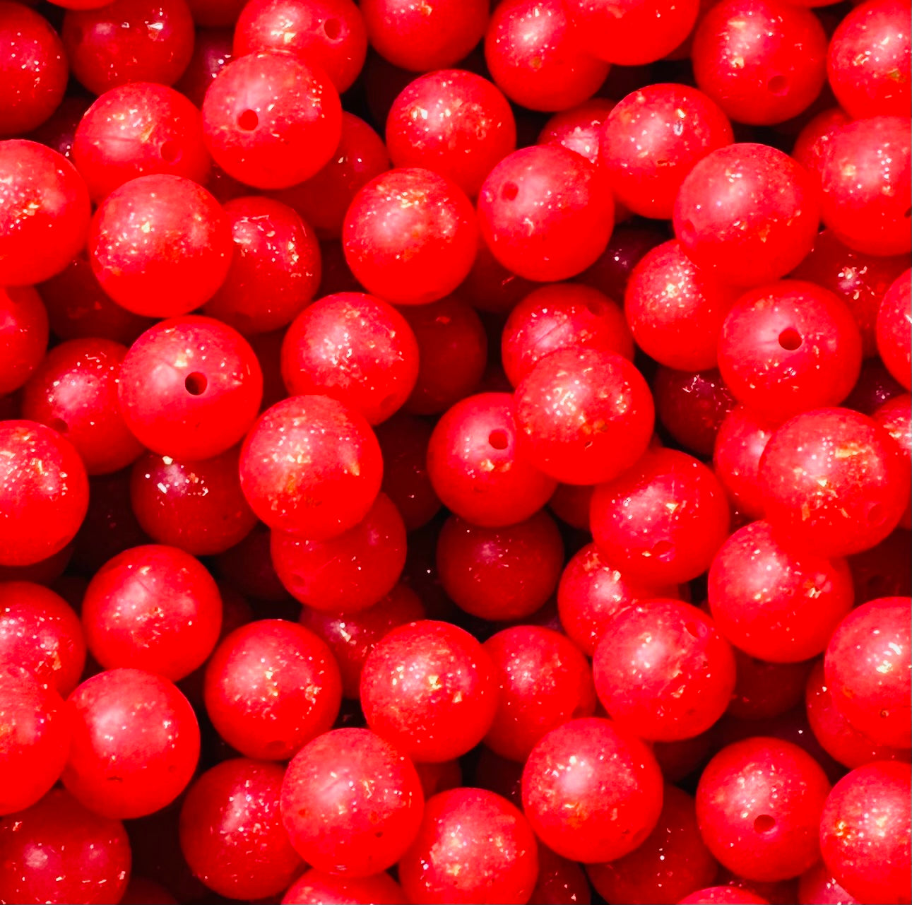 15mm GLITTER Tomato Red Round Silicone Beads