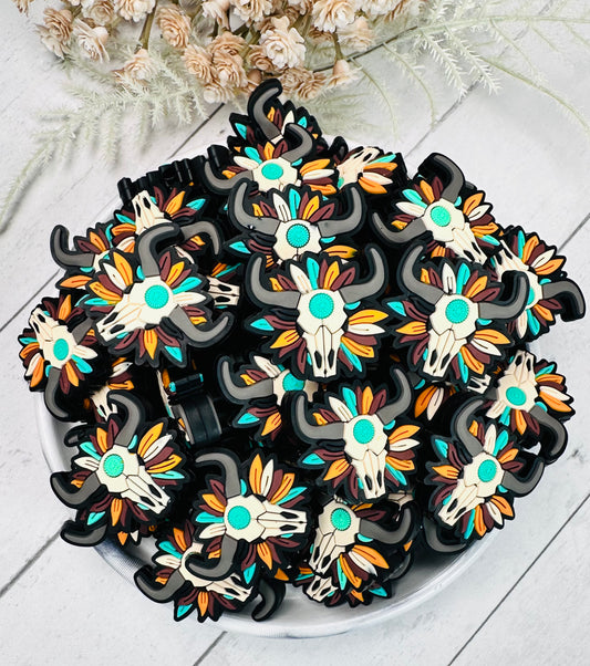 Sunflower Cow Skull Silicone Focal Bead, Animal Silicone Bead