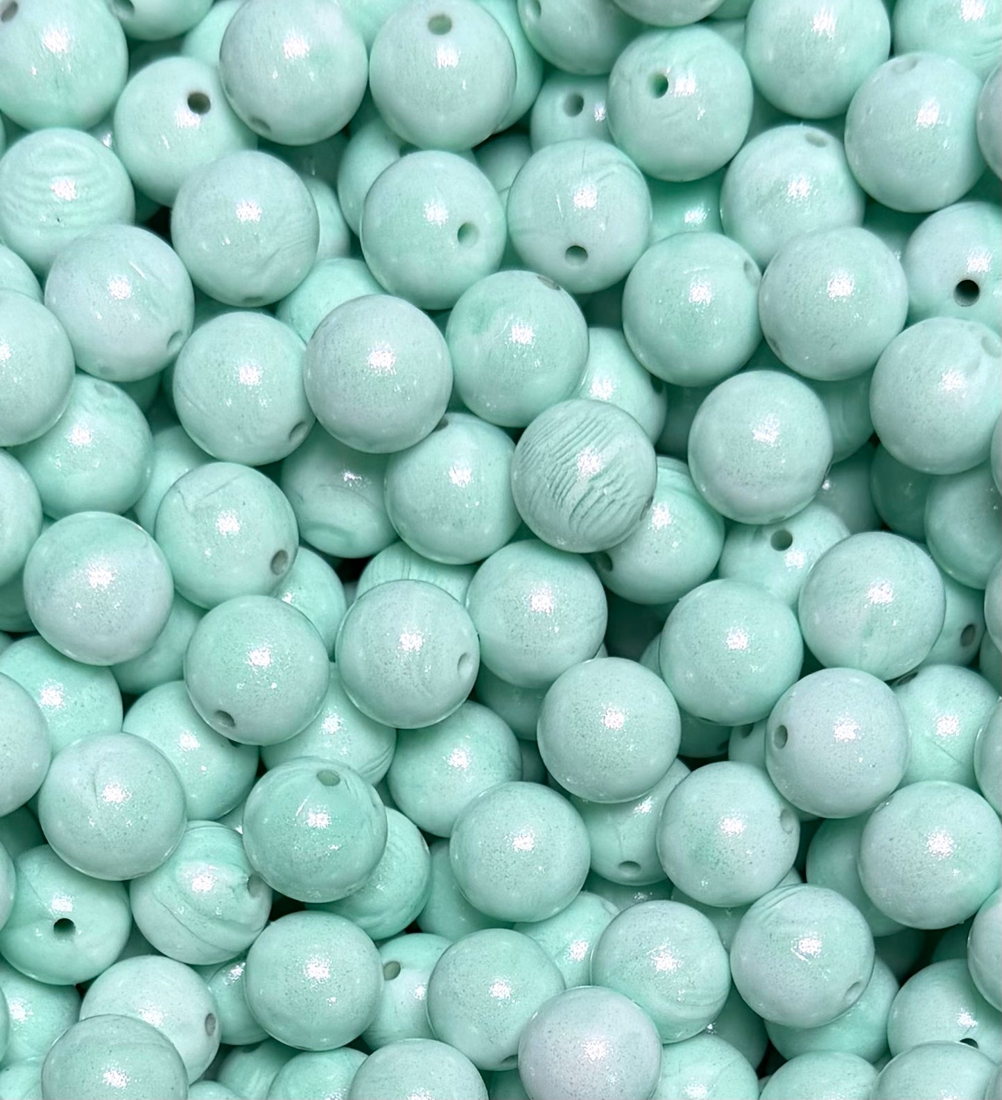 15mm Opal Mint MARBLE Round Silicone Beads