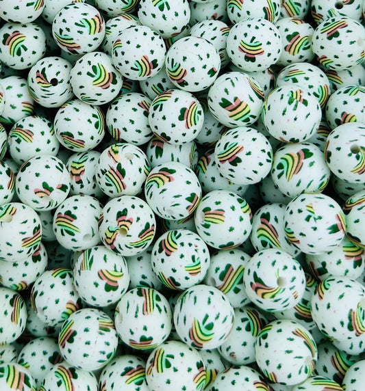 15mm Print Magical Shamrock EXCLUSIVE Silicone Beads