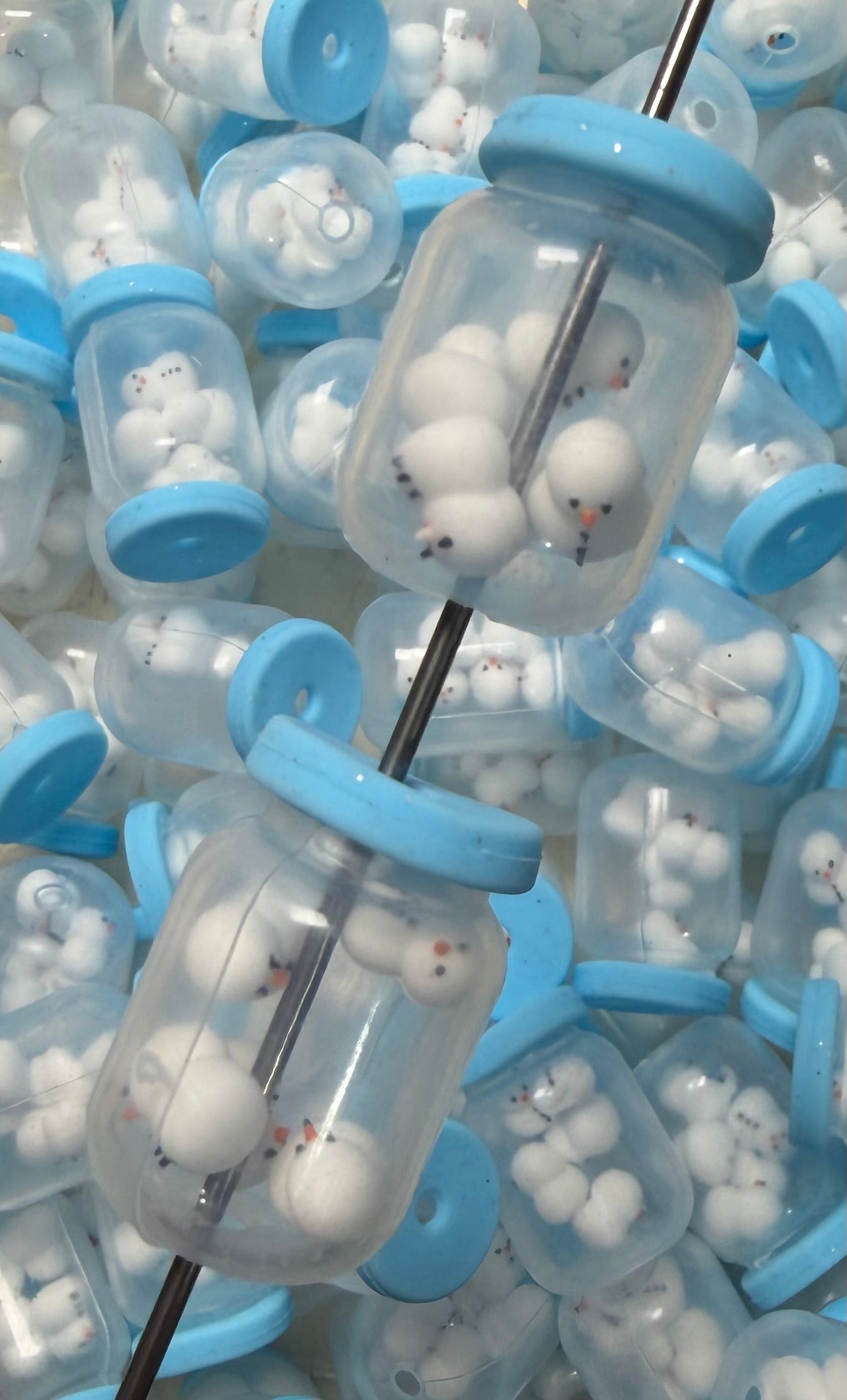 3D Jar of SNOWMEN Silicone Focal Bead,**NOT FOR TEETHING** Winter Shape Silicone Bead